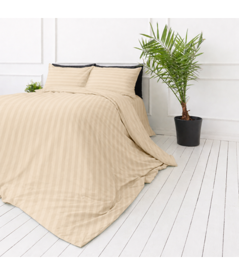 Premium satiinist voodipesu komplekt "Champagne Stripe Sateen". Satiinist voodipesu