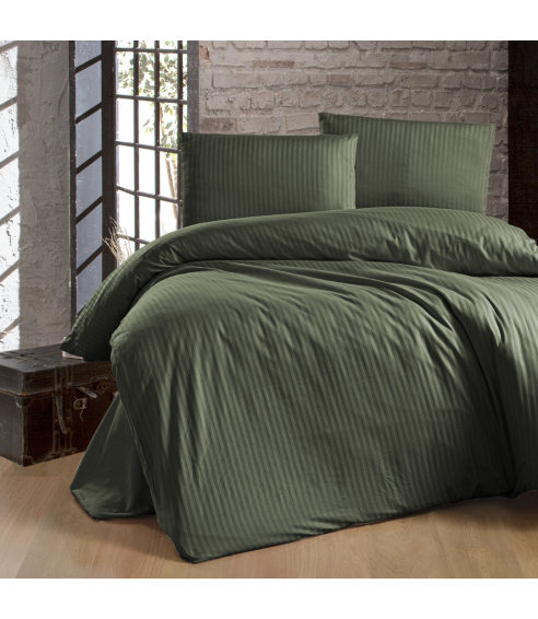 Premium satiinist voodipesu komplekt "Dark Green Stripe". Satiinist voodipesu