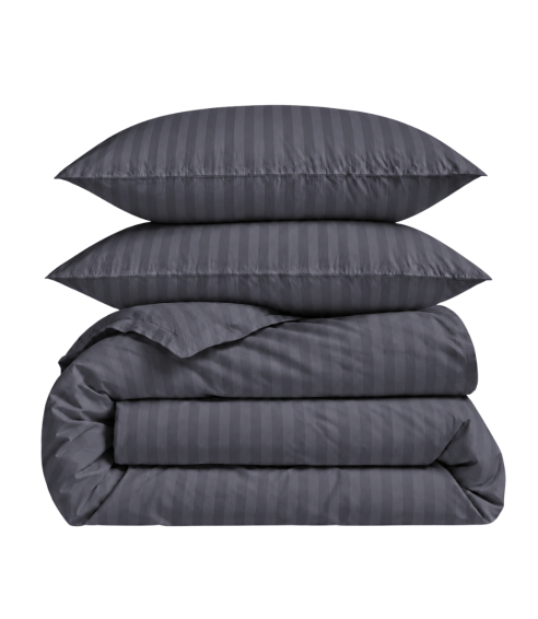 Premium satiinist voodipesu komplekt "Dark Grey Stripe Sateen". Satiinist voodipesu
