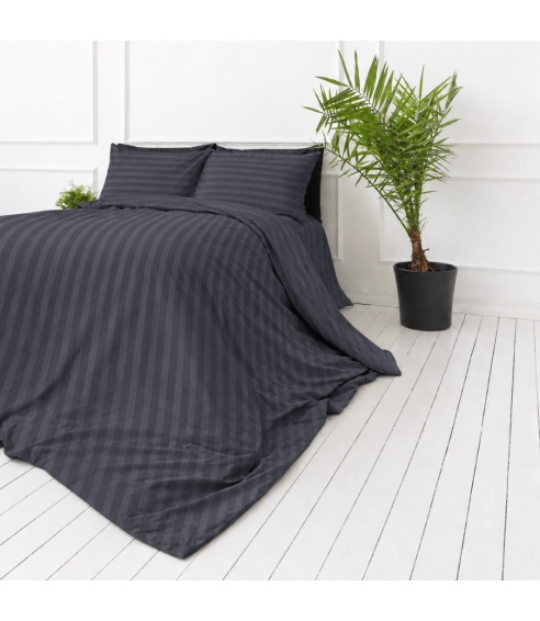 Premium satiinist voodipesu komplekt "Dark Grey Stripe Sateen". Satiinist voodipesu