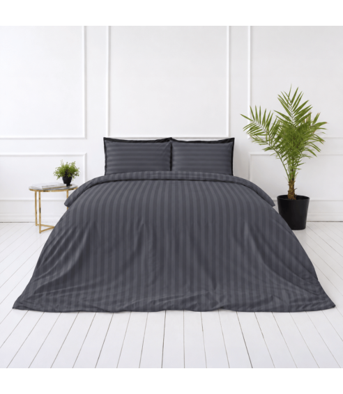 Premium satiinist voodipesu komplekt "Dark Grey Stripe Sateen". Satiinist voodipesu