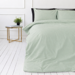 Premium satiinist voodipesu komplekt „Eucalyptus“. Voodipesu komplektid 150x200, 100x140 cm, 140x200 cm, 150x200 cm, 160x200 cm, 180x200 cm, 200x200 cm, 200x220 cm, 220x240 cm. Looduslikku rohelist tooni lihtsa ja moodsa disainiga voodipesukomplekt