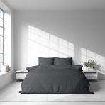 Premium satiinist voodipesu komplekt "Graphite Stripe Satin“. Satiinist voodipesu, 140x200 cm, 200x200 cm. Puuvillane komplekt tumehallide triipudega.
