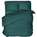 Premium satiinist voodipesu komplekt "Green Stripe Satin“. Satiinist voodipesu, 140x200 cm, 200x200 cm. Tumesinine voodipesukomplekt peente vertikaalsete triipudega, andes magamistoale elegantsi ja rahu.