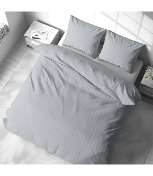 Premium satiinist voodipesu komplekt "Light Gray Stripe Satin“. Satiinist voodipesu