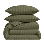 Premium satiinist voodipesu komplekt "Moss Green Stripe Sateen". Mako satiin voodipesu, 140x200 cm, 150x210 cm, 160x200 cm, 180x200 cm, 200x200 cm, 200x220 cm, 220x240 cm. Oliiviroheline triibuline voodipesukomplekt
