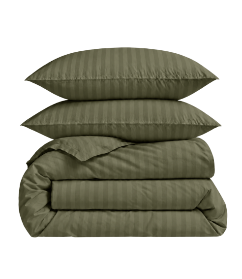 Premium satiinist voodipesu komplekt "Moss Green Stripe Sateen". Satiinist voodipesu