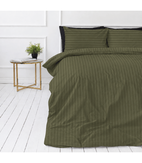 Premium satiinist voodipesu komplekt "Moss Green Stripe Sateen". Satiinist voodipesu