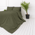 Premium satiinist voodipesu komplekt "Moss Green Stripe Sateen". Mako satiin voodipesu, 140x200 cm, 150x210 cm, 160x200 cm, 180x200 cm, 200x200 cm, 200x220 cm, 220x240 cm. Pehme tooniga oliiviroheline triibuline voodipesukomplekt