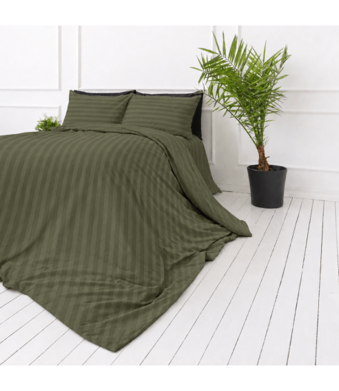 Premium satiinist voodipesu komplekt "Moss Green Stripe Sateen". Satiinist voodipesu