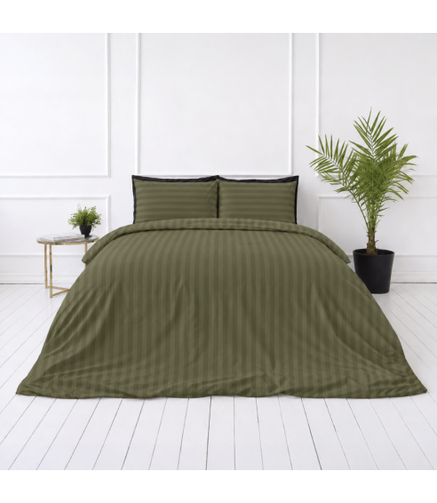 Premium satiinist voodipesu komplekt "Moss Green Stripe Sateen". Satiinist voodipesu