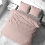 Premium satiinist voodipesu komplekt "Peachy Stripe Satin“. Satiinist voodipesu, 140x200 cm, 200x200 cm. Pastelse virsi tooniga luksuslik voodipesu komplekt peente triipudega.