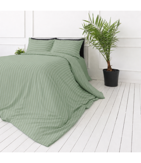 Premium satiinist voodipesu komplekt "Pistachio Stripe Sateen". Satiinist voodipesu