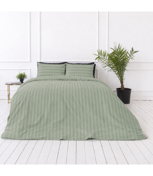 Premium satiinist voodipesu komplekt "Pistachio Stripe Sateen". Satiinist voodipesu