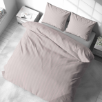 Premium satiinist voodipesu komplekt "Seashell Pink Stripe Satin". Voodipesu komplektid 150x200, 140x200 cm, 150x200 cm, 160x200 cm, 180x200 cm, 200x200 cm, 200x220 cm. Pehmes korallitoonis triibuline voodipesukomplekt voodil