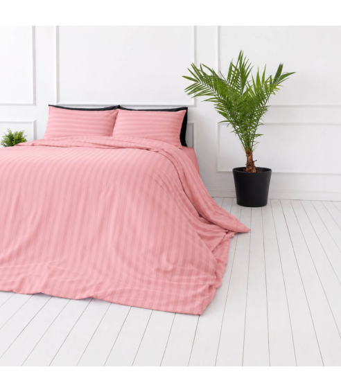 Premium satiinist voodipesu komplekt "Seashell Pink Stripe Sateen". Satiinist voodipesu