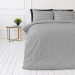 Premium satiinist voodipesu komplekt "Silver Stripe Sateen". Voodipesu komplektid 150x200, 140x200 cm, 150x200 cm, 160x200 cm, 180x200 cm, 200x200 cm, 200x220 cm, 220x240 cm. Hall triibuline voodipesukomplekt õrna satiinise efektiga