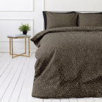 Satiinist voodipesu komplekt "Frisson". Mustriline voodipesu, 140x200 cm, 150x200 cm, 160x200 cm, 180x200 cm, 200x200 cm, 200x220 cm. Peen tumepruun voodipesukomplekt tiheda väikeste valgete lillede motiiviga.