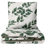 Satiinist voodipesu komplekt "Viridelle". Roheline voodipesu, 140x200 cm, 150x200 cm, 160x200 cm, 180x200 cm, 200x200 cm, 200x220 cm. Hele voodipesukomplekt roheliste lehtede mustriga