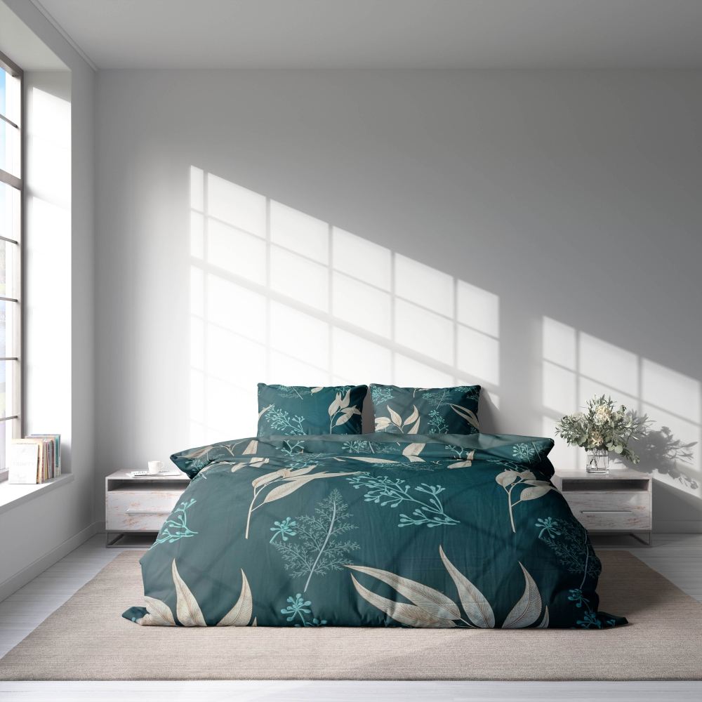 Voodipesu komplekt "Verdure". Voodipesu komplektid 140x200, 140x200 cm, 200x200 cm, 200x220 cm. Elegantne tumeroheline kaunite lillemustritega kaunistatud voodipesukomplekt, mis sobib suurepäraselt rahulikku ja stiilset magamistoa atmosfääri loomiseks.