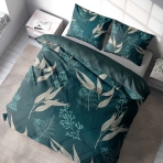 Voodipesu komplekt "Verdure". Voodipesu komplektid 140x200, 140x200 cm, 200x200 cm, 200x220 cm. Tumeroheline õrnade lilleelementidega voodipesukomplekt, mis annab teie magamisruumile rafineeritud ja loodusest inspireeritud puudutuse.