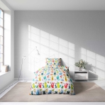 Laste voodipesu komplekt "Dwellers". Laste voodipesu, 140x200 cm, 150x200 cm, 160x200 cm. Lummav valge laste voodipesu, millel on värviliste metsloomade menagerie, mis äratab kujutlusvõime.