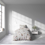 Laste voodipesu komplekt "Kuddle Knoll". Hall voodipesu, 100x140 cm, 140x200 cm, 150x200 cm, 160x200 cm. Pehme taustaga voodipesu oravate, siilide ja metsateemadega