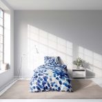Ühekordne voodipesu komplekt "Ambiance". Voodipesu komplektid 140x200, 140x200 cm. Elegantne valge voodipesu komplekt, millel on ainulaadne punktiirne maalimuster erinevates sinistes toonides, mis lisab värvikirevust.