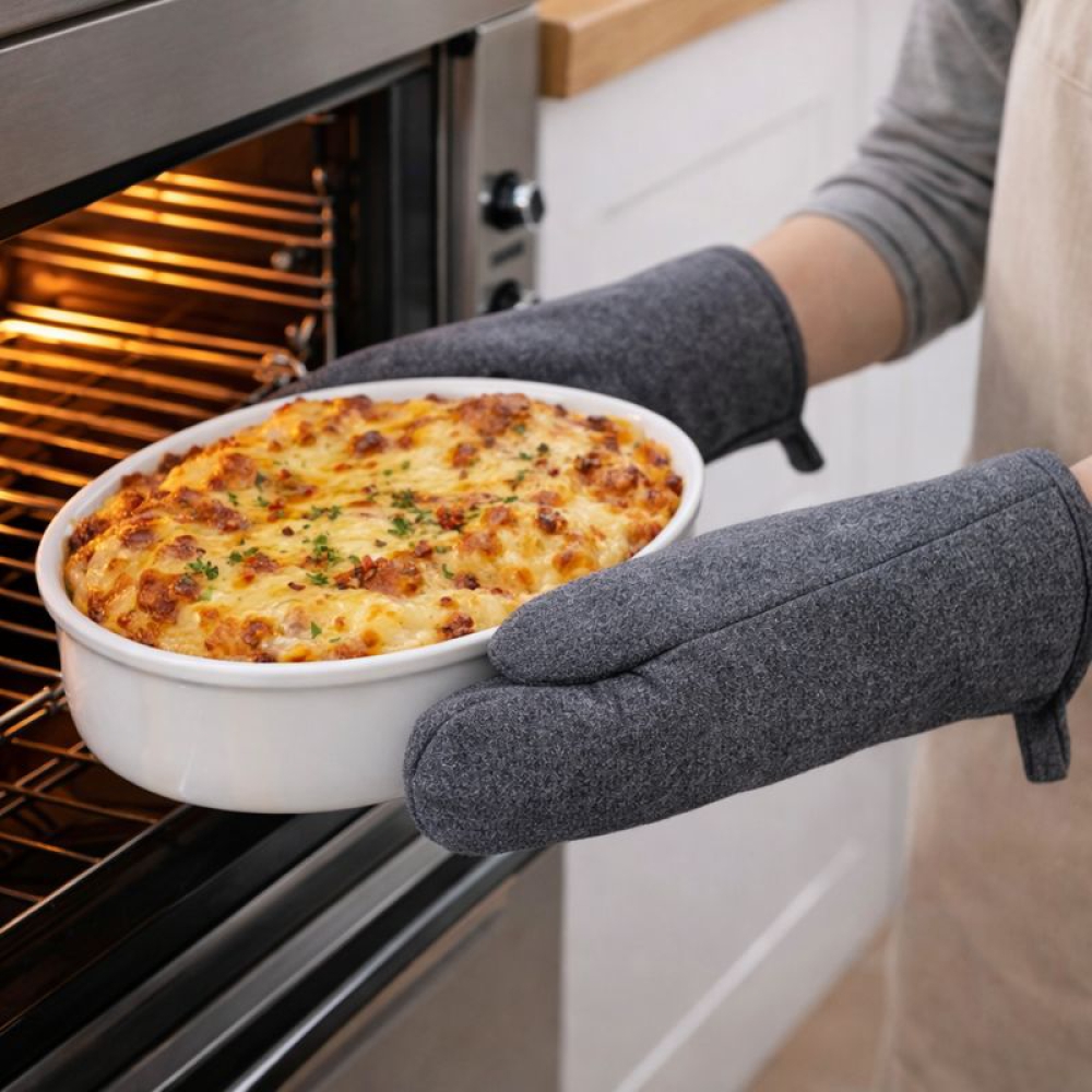 Pajakinnas "Harbor Grid glove". Ahjukindad. Ühevärviline tumehall puuvillane ahjukinnas