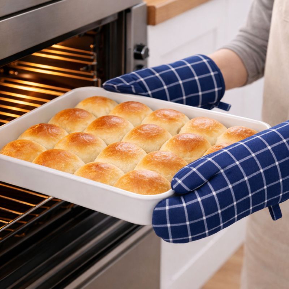 Pajakinnas "Ocean Shade glove". Ahjukindad. Puuvillane ahjukinnas sinise ja valge ruudumustriga