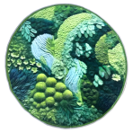 Vannimatt „Circle Gouache“. Vannitoa vaibad, 80x80 cm. Kunstiline vannimatt, mis on lopsakas roheline ja meenutab rahulikku metsatemaatikat.
